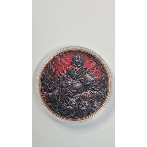2026 Liberia Cerberus 5 ADVP Oz Colorized .999 Fine Copper Round In Coin Protector