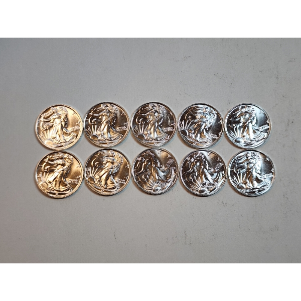 (10) Walking Liberty 1/10 Ounce Silver Rounds - 1 Ounce Silver Total!
