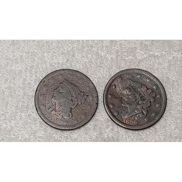 US Braided Hair Large Cent With Unknown Year & 1838 Coronet Head Large Cent 