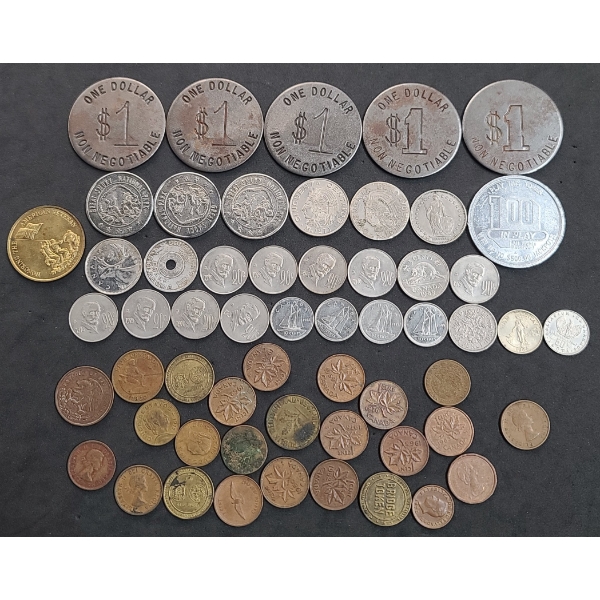 Assorted Lot Of Foreign Coins & Tokens