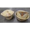 Image 1 : Rare Vintage Quilted Pattern Ceramic Mini Casserole Dish With Lid & 2 Matching Bowls