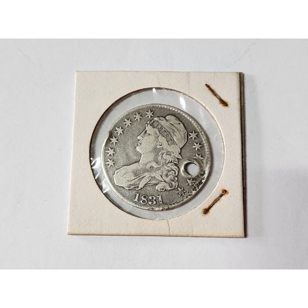 1831 Capped Bust Half Dollar - 89.24% Silver - Holed Early U.S. Silver Coin