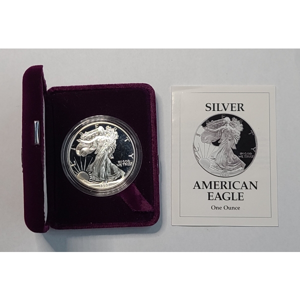 1993-P United States 1 Troy Oz .999 Fine Silver Proof American Eagle In Original Box With COA 