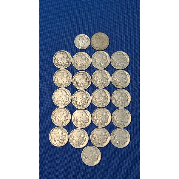 Assorted US Coins - Mercury Head Dime, V Nickel & Buffalo Nickels - Face Value: $1.20