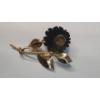 Image 3 : Vintage Hand-Carved Black Flower Costume Brooch With Gold Filled Stem - Weight: 6.4g