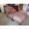 Image 2 : Beautiful Vintage 2 Pc Upholstered Settee Chais Lounge Style- In Excellent Condition - Over 70" Over