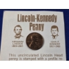 Image 2 : 1973 Uncirculated Lincoln-Kennedy Collector's Commemorative Penny w/ Info Card 