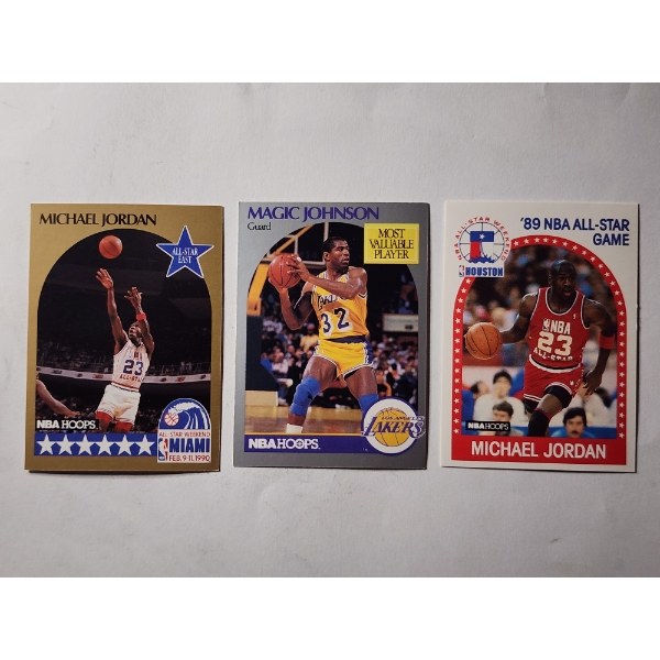 Three Vintage 1990's Basketball Trading Cards Including Two Michael Jordan & One Magic Johnson!
