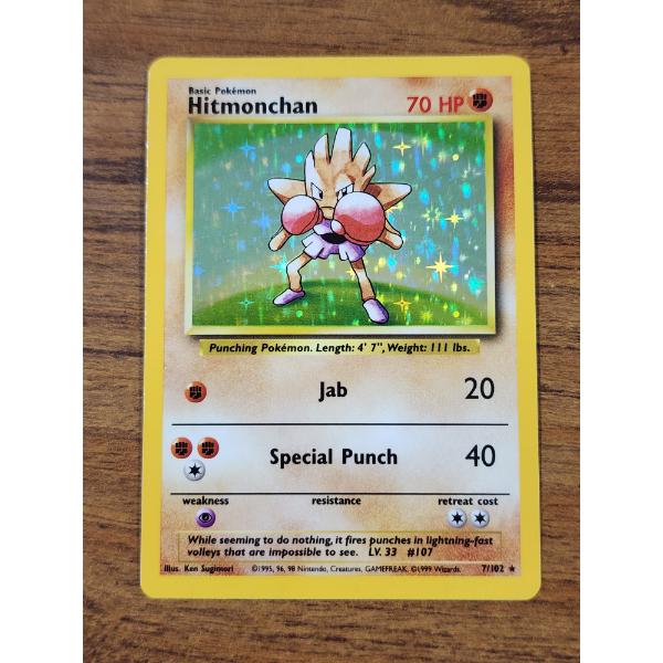 Hitmonchan 7/102 Holo Rare Base Set Vintage Pokemon Trading Card ~ NM/LP Condition!