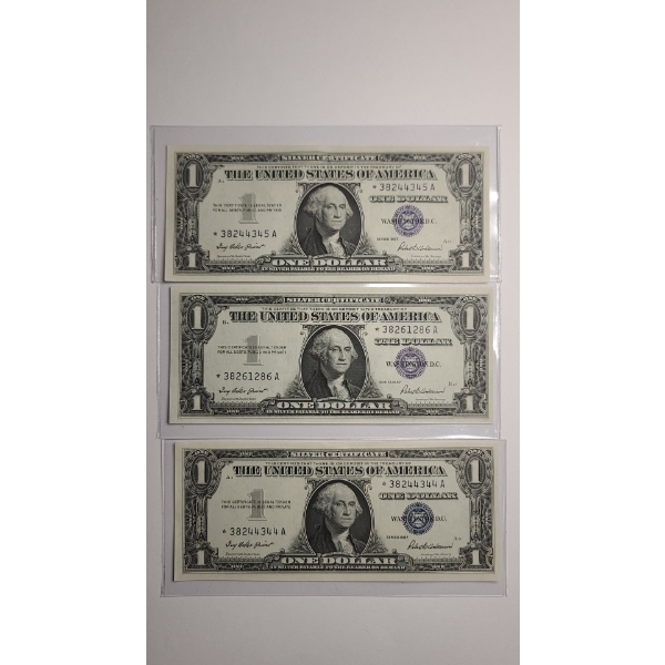 (3) United States Series 1957 $1 Silver Certificate STAR Notes - Uncirculated Crisp - Face Value: $3