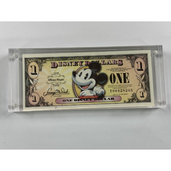 2008 Rare Mickey Mouse 80th Anniversary One Disney Dollar - In Collector's Case 