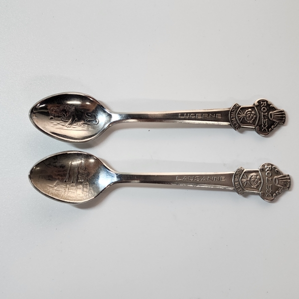 Two Vintage Rolex and Bucherer of Switzerland Souvenir Spoons Lucerne & Lausanne