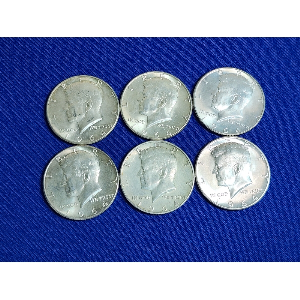 Lot of (6) 1964 Kennedy 90% Silver Half Dollars