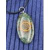 Image 1 : Oval Green Crystal Pendant with Striking Gold Om Symbol centered within radiant sunburst design 