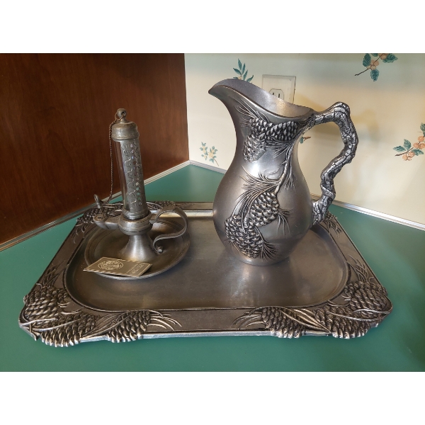 Metal Kitchen Decor - Aluminum Pitcher Tray & Candle Holder Mint All