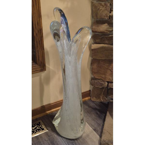 Large 24" Tall Art Glas Vase / Sculpture Seedy Bubbles Thruought & Heavy - App 9 1/2" Width See Pics