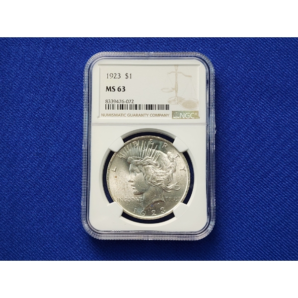 1923 Silver Peace Dollar NGC MS 63