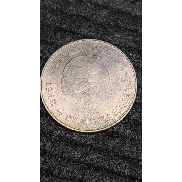 1973 Netherlands Kingdom Queen Juliana Authentic Silver 10 Gulden Coin 