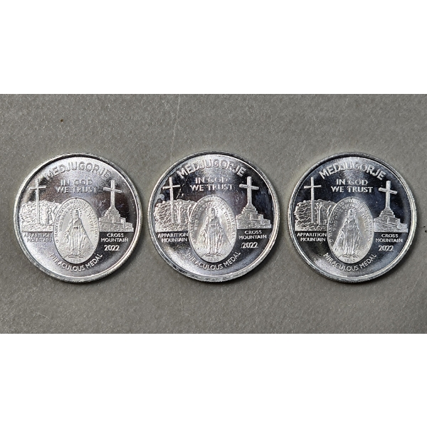 Set of 3 Medjugorje Miraculous Medals - 1/4 Troy Oz .999 Fine Silver - .75 Troy Oz Total Weight