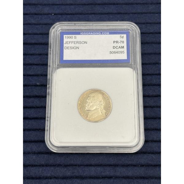 PR-70 DCAM 1990 S Jefferson Nickel - FV $0.05 - International Grading Service - Encapuslated