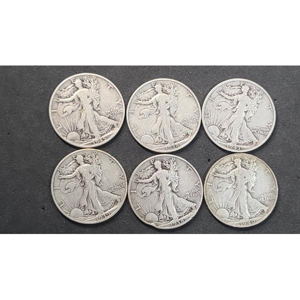 (6) Assorted Years/Mint Marks U.S 90% Silver Walking Liberty Half Dollars - Face Value: $3.00