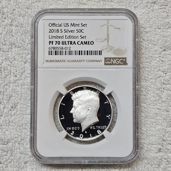 2018-S 90% Silver Kennedy Half Dollar graded PF 70 ULTRA CAMEO by the NGC