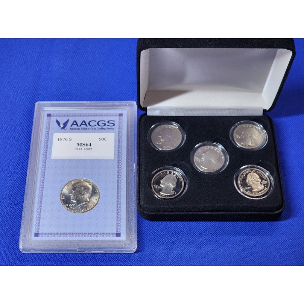 1976- S Kennedy Silver Half Dollar AACGS MS64 & U.S. "S" Proof Quarter Collection