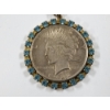 Image 3 : 1922 United States Silver Peace Dollar on Necklace With Blue Stones Surrounding!