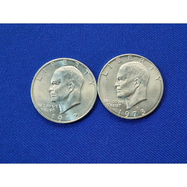x2 Eisenhower 40% Silver Dollars: 1973-S and 1972-S 