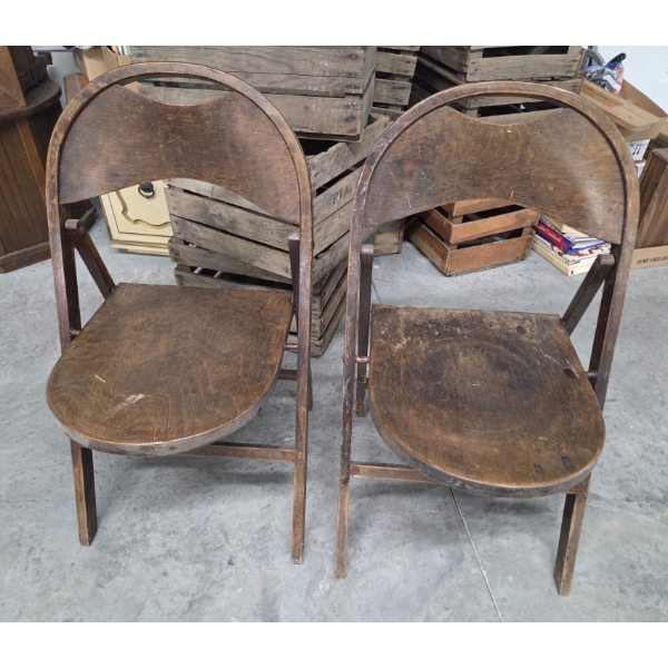 Matching Pair Of Solid Wood 14.5''x33'' Dark Finish Retro Folding Chairs 
