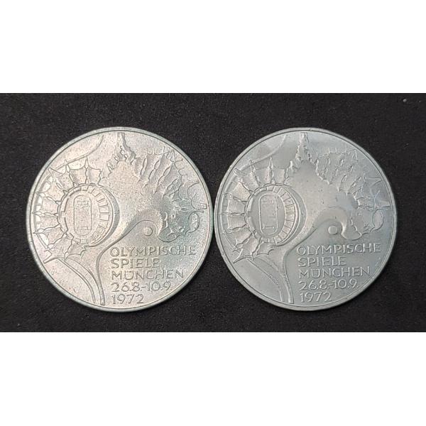 1972-D & 1972 F German 10 Deutsche Mark 0.6250 Silver Munich Summer Olympics Coins