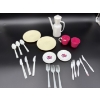Image 1 : Plastic Toy Kitchenware Set with Plates - Saucers - Teapot - Silverware - One Cup Missing Handle