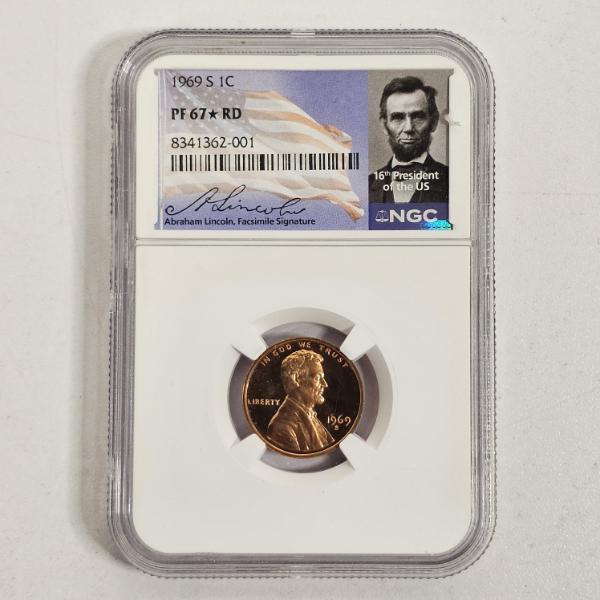 NGC PF 67(star)RD 1969-S United States Lincoln Memorial Cent Penny Lincoln Facsimile Signature Label