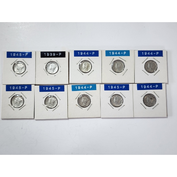 x10 Assorted Years 90% Silver Mercury Dimes FV: $1.00