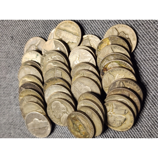 40 Assorted United States Silver Wartime Nickels - About 2.2 OZ ASW Altogether