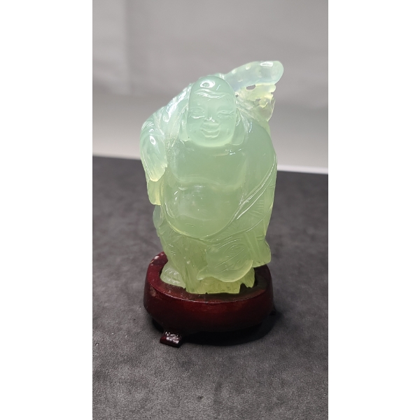 Carved Jade Buddha With Display Stand 
