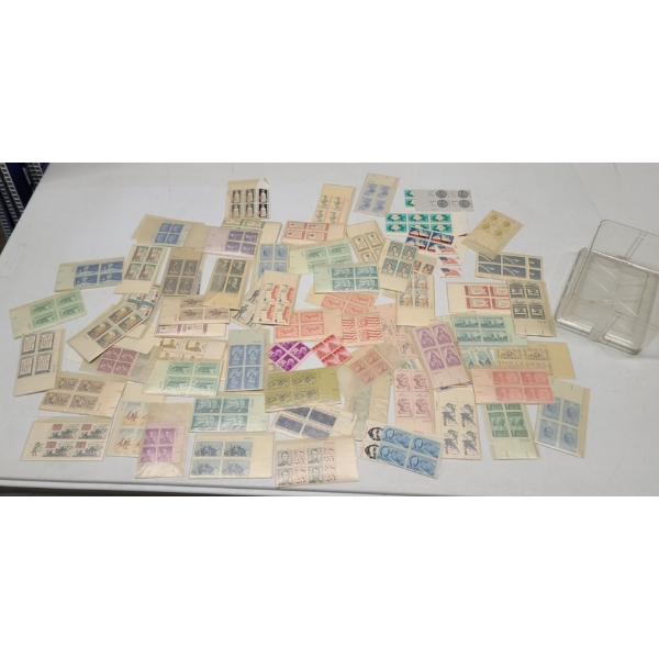 Assorted Vintage U.S Postage Stamps With Storage Box- Face Value: Approximately $40