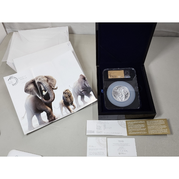 Limited Edition - Mintage 500!  2021 5oz Fine Silver South Africa Elephant FDOI Graded by NGC MS 70 