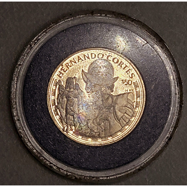 1997 $50 Elizabeth II - Hernando Cortes - Cook Islands - 4.6 Grams, 58.33% Gold Coin