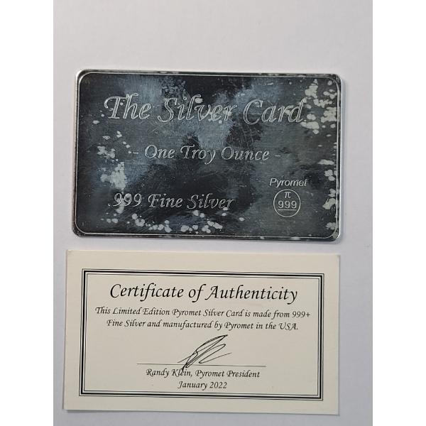 Pyromet 1 Troy Oz .999 Fine Silver Card With COA