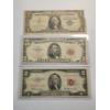 Image 1 : U.S. Paper Money: 1957 Blue Seal $1 Silver Certificate, 1963 Red Seal $5 Note, 1953 Red Seal $2 Note
