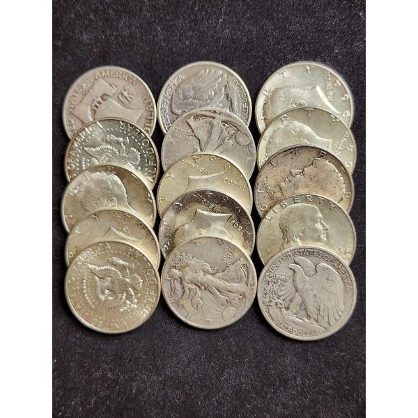 $7.50 Face Value in Assorted 90% Silver Half Dollars 