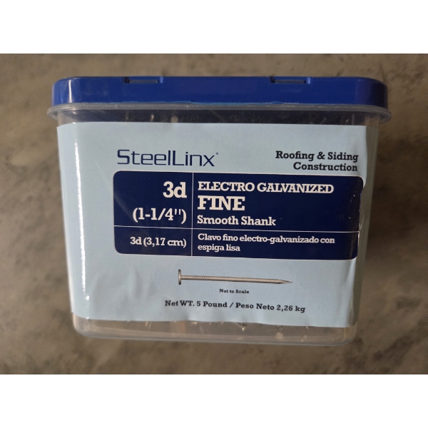 Brand New 5LBS Steel Linx 3D 1 1/4'' Electro Galvanized Fine Smooth Shank Nails -No shipping Availab