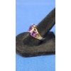 Image 2 : 14K Gold Amethyst Three-Stone With Diamonds Accents Ring - Size 7 - Weight: 3.9g