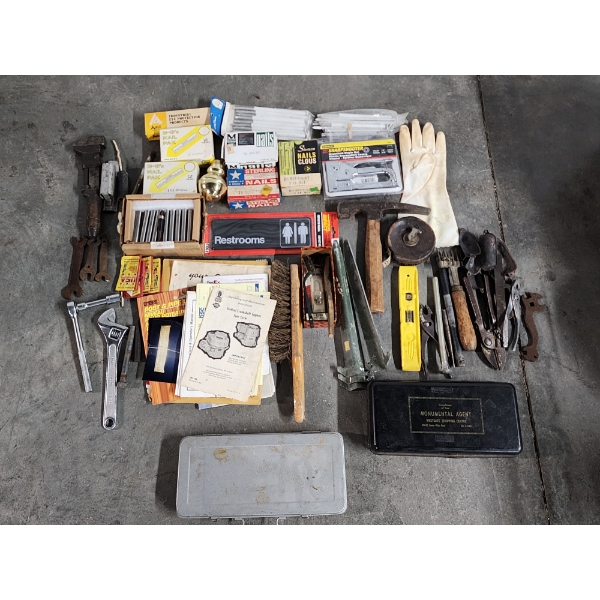 Assorted Shop Tools/Items: Wrenches, Nails, Staplegun, Bullets, & More! See Photos