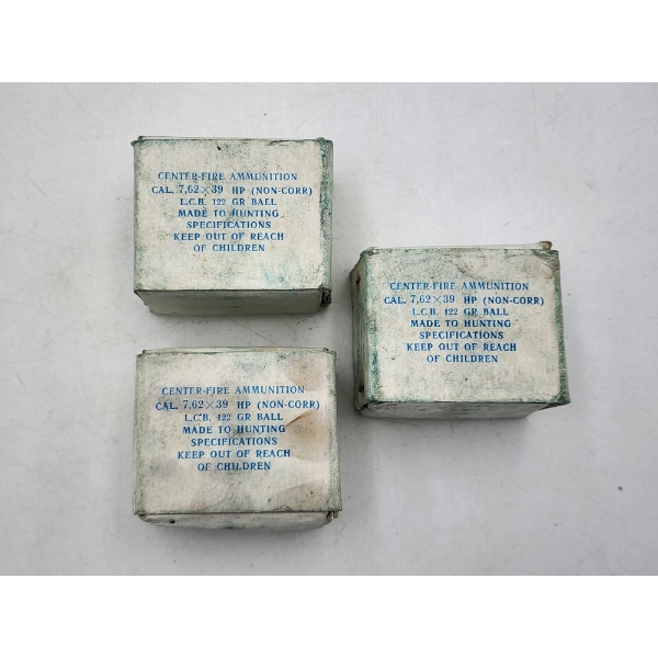 3 Boxes of Vintage 7.62x39 HP Rifle Ammunition - 122 Grain Non-Corrosive  - Made in Russia