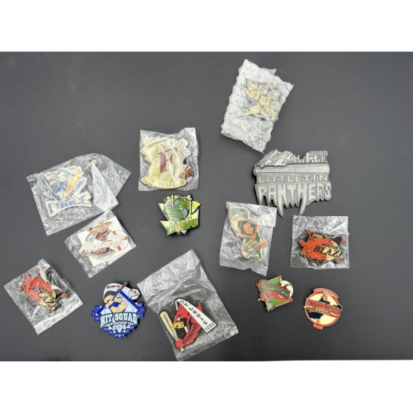 Assorted Baseball Pins (8) - few in packaging - HitSquad - Redbirds - Bombers - ETC.
