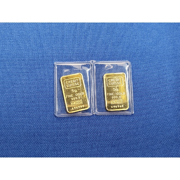 (2) 5-gram Valcambi Gold Bars - Credit Suisse Statue of Liberty - 10 grams Total in Sealed Package