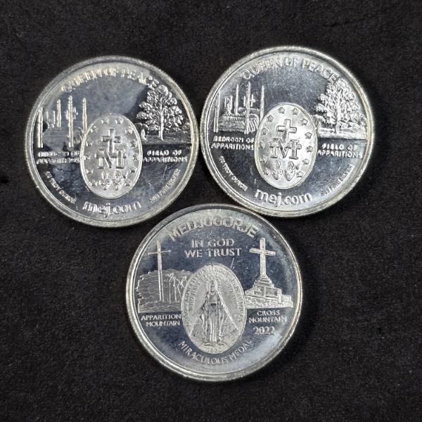 (3) 1/4 Troy Ounce Silver Miracle Medals - 0.75 Troy Ounces Total Weight