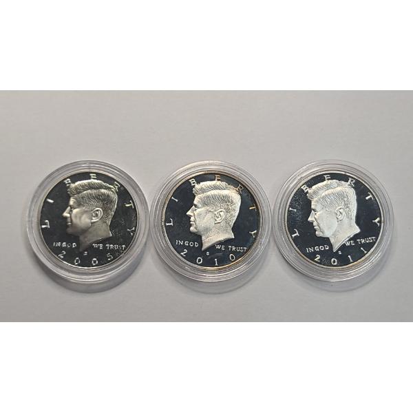 United States 2005-S, 2010-S, 2011-S 90% Silver Kennedy Half Proof Dollars - Face Value: $1.50